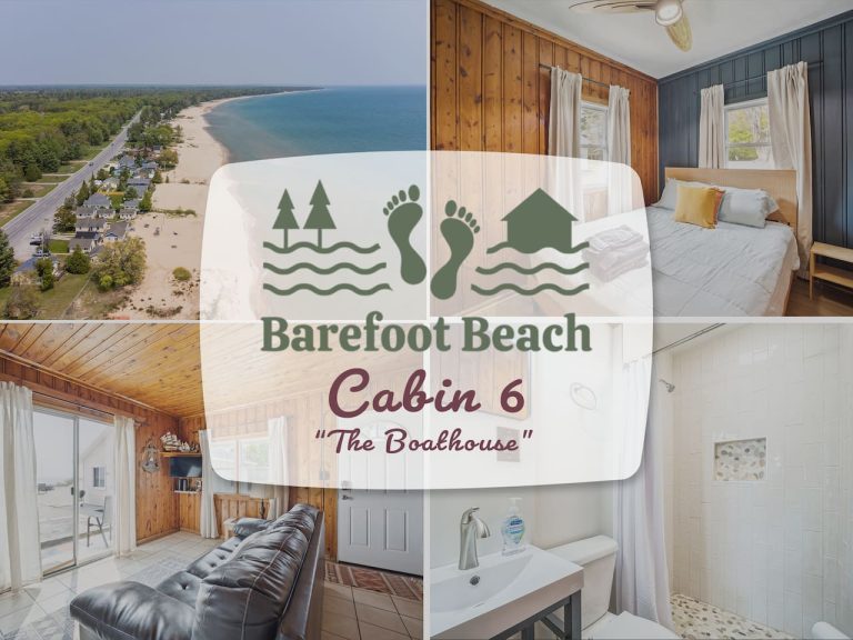 Photo collage of the property Cabin in Oscoda, Michigan — Barefoot Beach Cabin #6, hosted by Roam