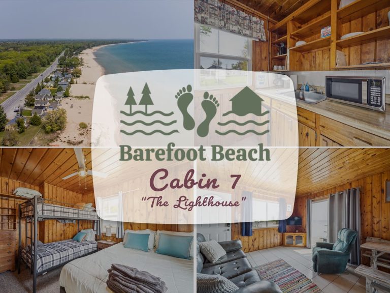 Promotional collage Cabin in Oscoda, Michigan — Barefoot Beach Cabin #7, hosted by Roam